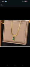 Emerald Stone Pendant Snake Chain Necklace