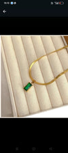 Emerald Stone Pendant Snake Chain Necklace