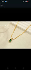 Emerald Stone Pendant Snake Chain Necklace