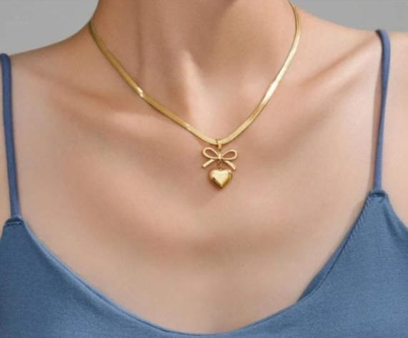 Bow Heart Necklace