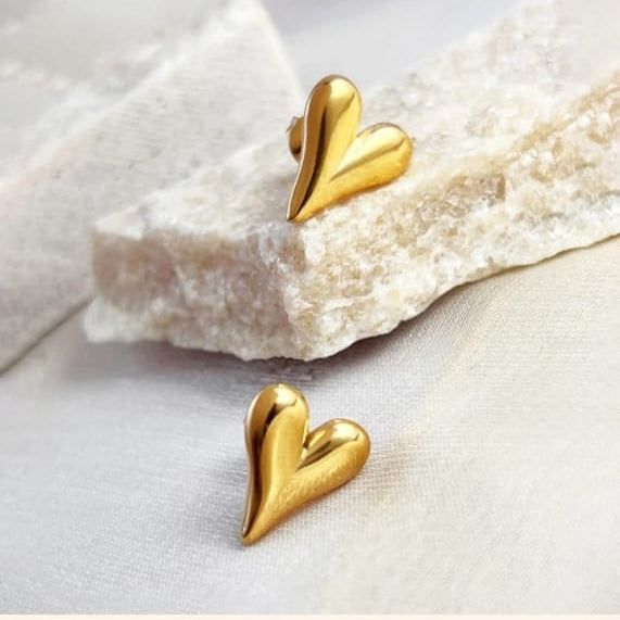 Gold Heart Stud Earrings