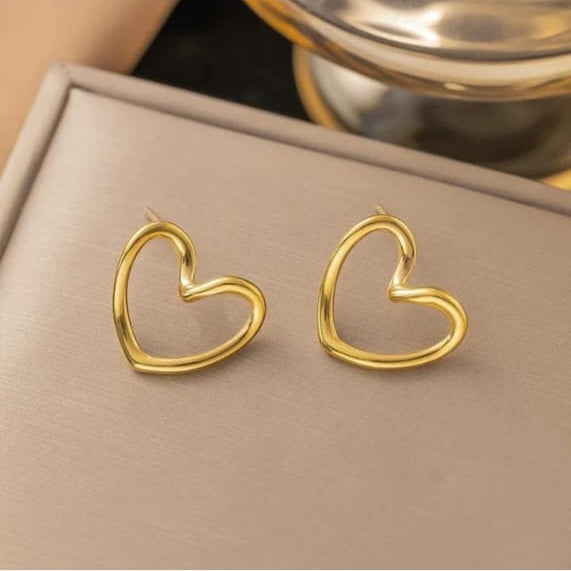 Open Heart Gold Stud Earrings
